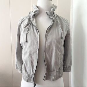 Old Navy cropped light grey jacket - zip up with ruffled collar - lightweight